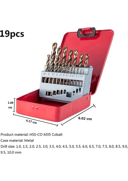 19 Adet Kutu M35 Hss-Co 5% Kobalt Büküm Matkap Ucu Seti Metrik Düz Şaft Seti Paslanmaz Çelik Ahşap Metal Delme Için Metal Kasa ile (Yurt Dışından)