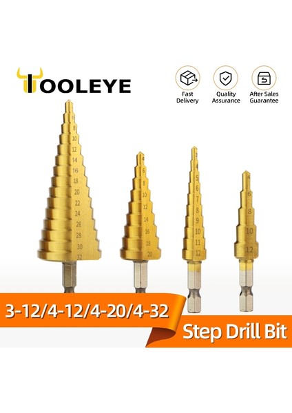 4-12 4-20 4-32 Torba Hss Titanyum Adım Matkap Ucu Metal Ahşap Için Konik Kademeli Matkap Yüksek Hızlı Kademeli Matkap Seti Elektrikli El Aletleri 3-12 4-12 4-20 4-32MM (Yurt Dışından) fiyatları
