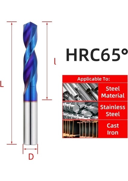 HRC65 8.5mm Tooleye HRC65° Tungsten Karbür Matkaplar Süper Sert Metal Işleme Cnc Torna Çelik Delme Araçları Için Metal Matkap Uçları 0.5-20.0mm (Yurt Dışından)