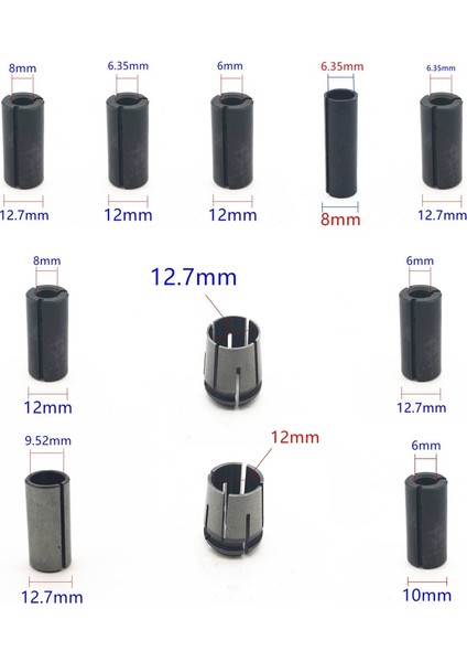 12-6.35 Mini Matkap Aynaları Adaptörü 6mm 8mm 10MM 12MM 12.7mm 1/2 "1/4" 3/8 "adaptör Yönlendirici Chuck Collet Güç Döner Aracı (Yurt Dışından) modelleri
