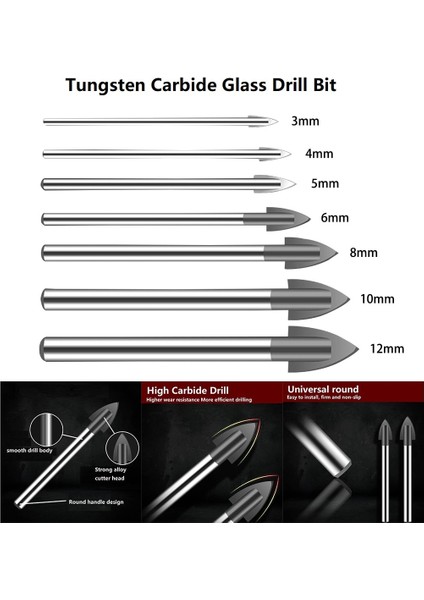 5mm Matkap Ucu 3-12MM Cam Matkap Ucu Tungsten Karbür Uçlu Seramik Karo Kesici Güç Aracı 1/4 "hex Shank Elektrikli El Aletleri Matkap Ucu (Yurt Dışından) fiyatları