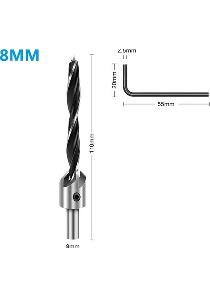 8mm Yuvarlak 3-10MM Havşa Matkap Ucu Flüt Yuvarlak Şaft Ayarlanabilir Konik Uçları Allen Anahtarı ile Ahşap Için Ağaç Işleme Sondaj Aracı (Yurt Dışından)