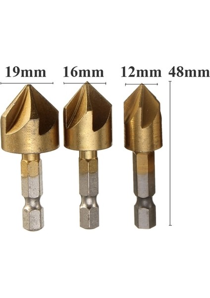 12-19MM Altıgen 5 Flüt Hss Havşa Matkap Ucu Seti 1/4 ''hex Shank Havşa 90 Derece Ağaç Işleme Pah Kırma Kesici Pah 6-19MM (Yurt Dışından)