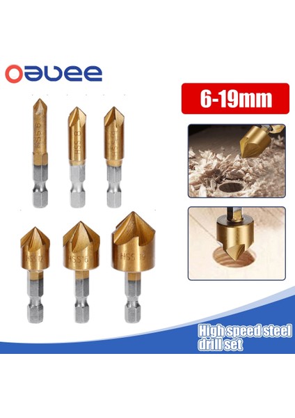 12-19MM Altıgen 5 Flüt Hss Havşa Matkap Ucu Seti 1/4 ''hex Shank Havşa 90 Derece Ağaç Işleme Pah Kırma Kesici Pah 6-19MM (Yurt Dışından) fiyatları