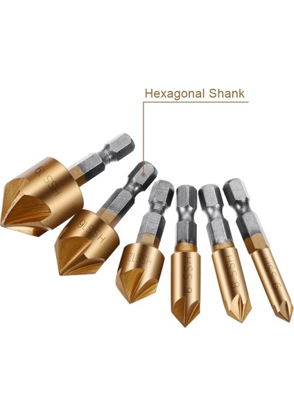 12-19MM Altıgen 5 Flüt Hss Havşa Matkap Ucu Seti 1/4 ''hex Shank Havşa 90 Derece Ağaç Işleme Pah Kırma Kesici Pah 6-19MM (Yurt Dışından) modelleri