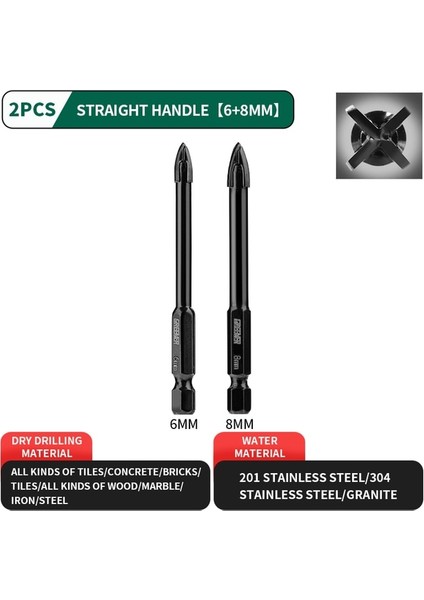 6 8mm 2 Adet A Yeşil Tungsten Karbür Cam Matkap Ucu Seti Alaşım Karbür Noktası 4 Kesme Kenarları ile Kiremit Cam Çapraz Mızrak Kafa Matkap Uçları (Yurt Dışından)