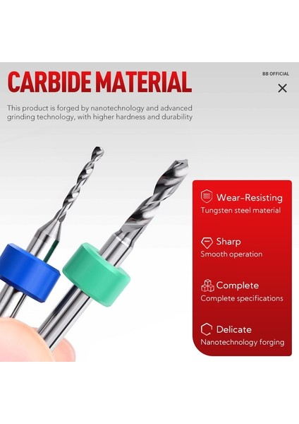 Temel 2.9mm Bb Pcb Mikro Matkap Karbür Mini Uçları Baskı Devre Dıy 0.1mm Ila 6.0mm Çap 3.175 1 8 Shank 10 Adet Set (Yurt Dışından)