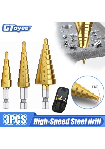 Çanta ile 3 Adet Yüksek Hızlı Çelik Titanyum Kaplamalı Merdiven Bit 4-12 4-20 4-32MM Elektrikli Alet Pil Paketi Metal Yüksek Hızlı Çelik Ahşap Delik Kesici Karot Ucu Seti (Yurt Dışından) fiyatları