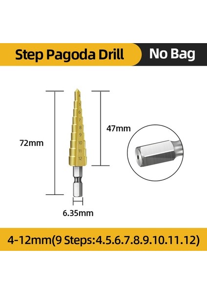 4-12-9 Hss Titanyum Adım Matkap Ucu Yüksek Hızlı Kademeli Matkap Seti Elektrikli El Aletleri Metal Ahşap Için Konik Kademeli Matkap 4-12 4-20 4-32 (Yurt Dışından)