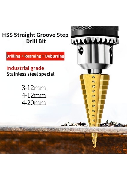 Altın 4-12MM 4-20MM 4-12MM 4-32MM Adım Matkap Ucu Kalemtıraş Metal Matkap Uçları Seti Sahne Çok Fonksiyonlu Kademeli Sondaj Konik Ağaç Işleme (Yurt Dışından) fiyatları
