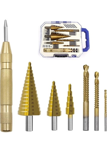 Sadece Bir 4-20MM 7/3/1 Adet Hss Adım Matkap Ucu Setleri Düz Oluk Titanyum Kaplamalı Koni Delik Kesici Otomatik Merkezi Punch Spiral Büküm Testere Matkap Ucu (Yurt Dışından)