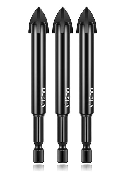 3 Adet 12MM Cam Beton Matkap Ucu Seti Çapraz Altıgen Kiremit Seramik Matkap Uçları Çimentolu Karbür Seti Evrensel Sondaj Aracı Duvar Için Delik Açıcı (Yurt Dışından)