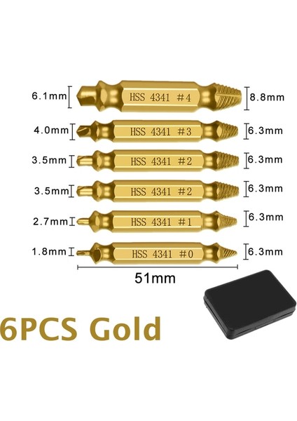 6 Pcs Altın Kutu ile 4/5/6 Adet Hasarlı Vida Çıkarıcı Matkap Ucu Çıkarıcı Matkap Seti Kırık Hız Çıkışı Cıvata Çıkarıcı Cıvata Saplama Sökücü Aracı Yıkım (Yurt Dışından)