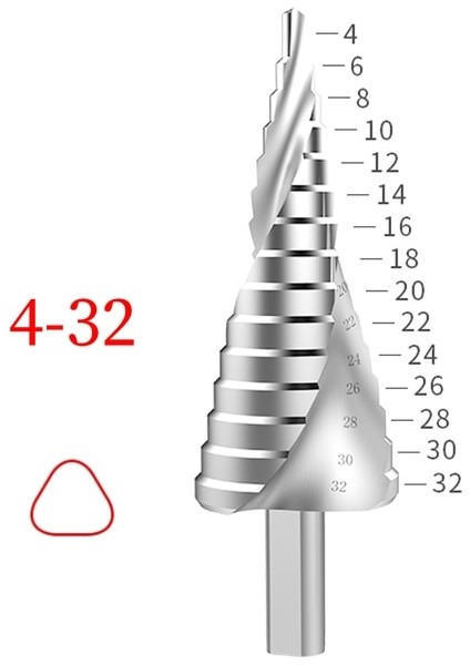 4-32MM 15 Adım Titanyum Hss Kaplama Bit Altıgen Şaft Spiral Oluk Üçgen Şaft Düz Flüt Adım Matkap Ucu Katı Koni Matkap Ucu 4-32MM (Yurt Dışından)