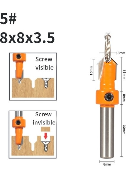 8X8X3.5 Yusun 8 mm Shank Hss Havşa Yönlendirici Bit Vida Çıkarıcı Ağaç Işleme Freze Kesicisi Ahşap (Yurt Dışından)