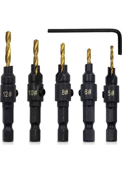 Titanyum Kaplama 5 Adet Havşa Matkap Ağaç Işleme Matkap Ucu Seti Sondaj Pilot Delikler Vida Boyutları #5 #6 #8 #10 #12 (Yurt Dışından) modelleri