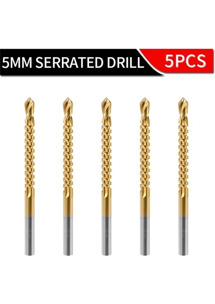 5mm Tırtıklı Matkap Yuvarlak Fivepears Hss Tırtıklı Matkap Ucu Seti, Ahşap/plastik/alüminyum Alaşımlı/ince Demir Plaka Için Uygun, Çok Fonksiyonlu Metal Matkap Uçları (Yurt Dışından)