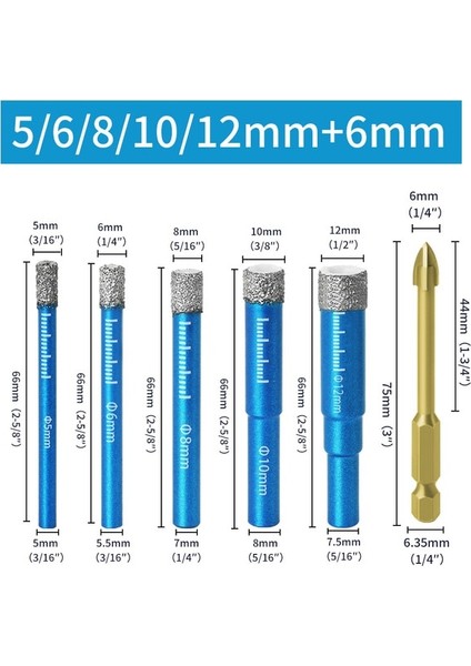 6 Adet 5-12MM-6MM Yüksek Kaliteli 1 Adet 5-16MM Yuvarlak Şaft Lehimli Seramik Mermer Granit Vitrifiye Fayans Delik Açıcı Elmas Kuru Matkap Ucu Delik Testere Kesici (Yurt Dışından)