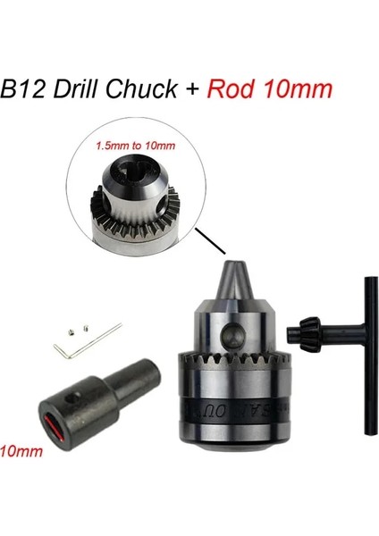 Ayna Mili 10MM Mini Elektrikli Matkap Aynası 1.5-10MM Montaj B12 Konik Konnektör Çubuk Motor Şaftı Chuck Adaptör Anahtarı ile Matkap Için Anahtar Güç Aracı (Yurt Dışından)