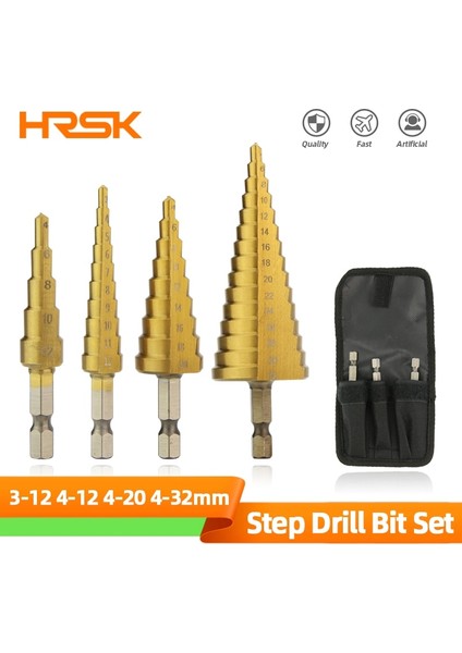 3-12 4-12 4-20 Hss Titanyum Kademeli Matkap Ucu Yüksek Hızlı Kademeli Matkap Seti Elektrikli El Aletleri Metal Ahşap Için Konik Kademeli Matkap 4-12 4-20 4-32 (Yurt Dışından) fiyatları