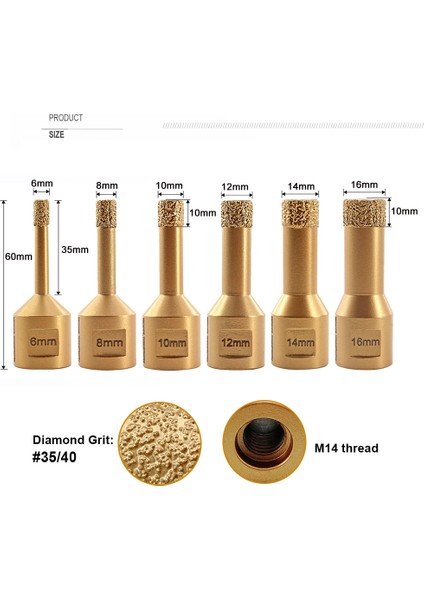 45MM Shdıatool 1 Adet Kuru Elmas Sondaj Çekirdek Uçları Kesici Seramik Karo M14 Konu Delik Testere Mermer Porselen Taş Taçlar Matkap Ucu (Yurt Dışından)