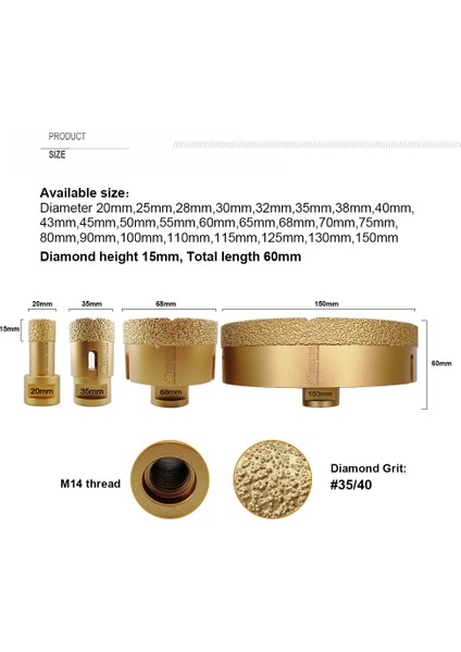 45MM Shdıatool 1 Adet Kuru Elmas Sondaj Çekirdek Uçları Kesici Seramik Karo M14 Konu Delik Testere Mermer Porselen Taş Taçlar Matkap Ucu (Yurt Dışından)