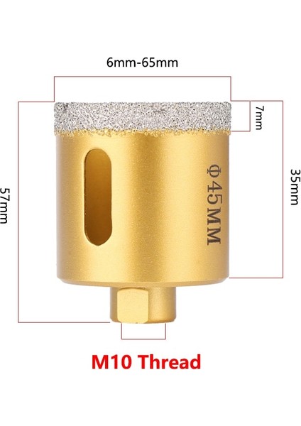 50MM M10 Konu M10 Konu Vakum Kaynaklı Kuru Elmas Delme Çekirdek Uçları Seramik Karo Delik Testere Granit Mermer Porselen Tuğla Matkap Ucu Seti Araçları (Yurt Dışından)