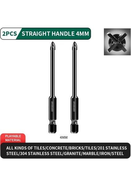 4mm 2 Adet A Yeşil Tungsten Karbür Cam Matkap Ucu Seti Alaşım Karbür Noktası 4 Kesme Kenarları ile Kiremit Cam Çapraz Mızrak Kafa Matkap Uçları (Yurt Dışından)
