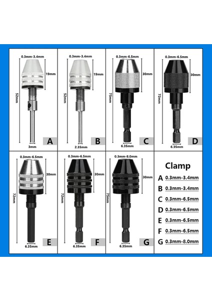 0.3-6.5mm Beyaz 0.3-8mm Mini Anahtarsız Matkap Kendinden Sıkma Elektrikli Matkap Chuck Adaptörü Pens Fikstürü 1/4 "hex Shank Hızlı Değişim Dönüştürücü (Yurt Dışından) fırsatları