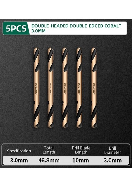 3.0mm 5 Adet Yeşil Burgu Bit Çift Başlı Çift Kenarlı Metal Paslanmaz Çelik Kobalt Ultra Sert Matkap Demir Delme 3.0-6.0mm Matkap Ucu (Yurt Dışından)
