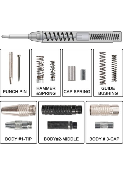 150MM Set Plus Otomatik Merkez Yumruk Darbe Yaylı Ayarlanabilir Gerginlik Delme Markalama Aracı Metal/cam/ahşap Için (Yurt Dışından) modelleri