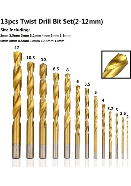 13 Adet D Xcan 13 Adet Büküm Matkap Ucu Seti 1.5-12MM Titanyum Kaplamalı Hss Tabancası Matkap Ucu Metal Ağaç Işleme Aleti Sondaj Araçları (Yurt Dışından)