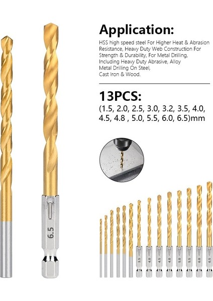 13 Adet D Xcan 13 Adet Büküm Matkap Ucu Seti 1.5-12MM Titanyum Kaplamalı Hss Tabancası Matkap Ucu Metal Ağaç Işleme Aleti Sondaj Araçları (Yurt Dışından)
