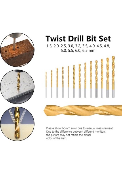 13 Adet D Xcan 13 Adet Büküm Matkap Ucu Seti 1.5-12MM Titanyum Kaplamalı Hss Tabancası Matkap Ucu Metal Ağaç Işleme Aleti Sondaj Araçları (Yurt Dışından)
