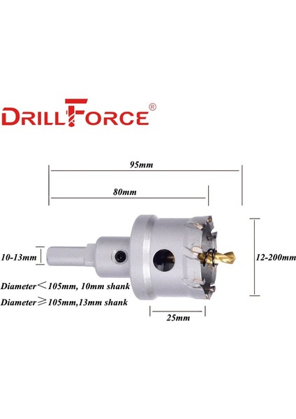 23MM Drillforce 12-200MM Tct Delik Testere Matkap Uçları Alaşım Karbür Kobalt Çelik Kesici Paslanmaz Çelik Levha Demir Metal Kesme Kiti (Yurt Dışından) fiyatları