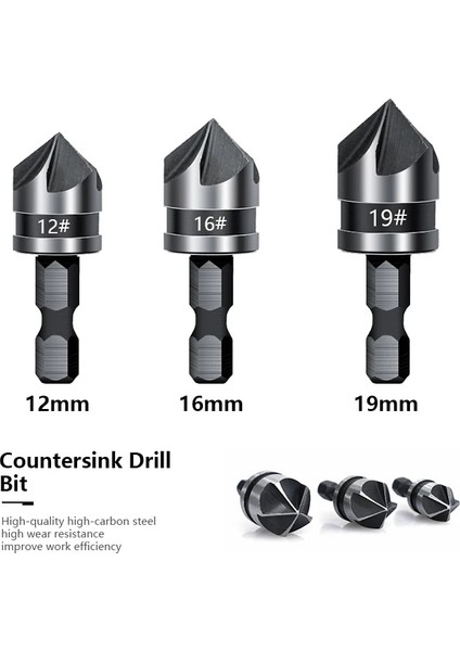 3 Adet Set Xcan 82 Derece Pah Matkap Ucu Seti 12/16/19MM 5 Flüt Ahşap Çalışma Matkap Ucu Kesici Havşa Matkap Ucu Seti (Yurt Dışından)