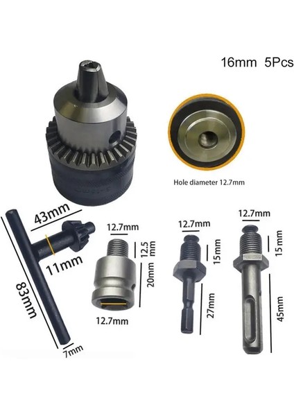 16MM Matkap Chuck Anahtarsız Hızlı Değişim 5 Adet/takım 6.5/10/13/16MM Yedek Adaptör (Yurt Dışından)