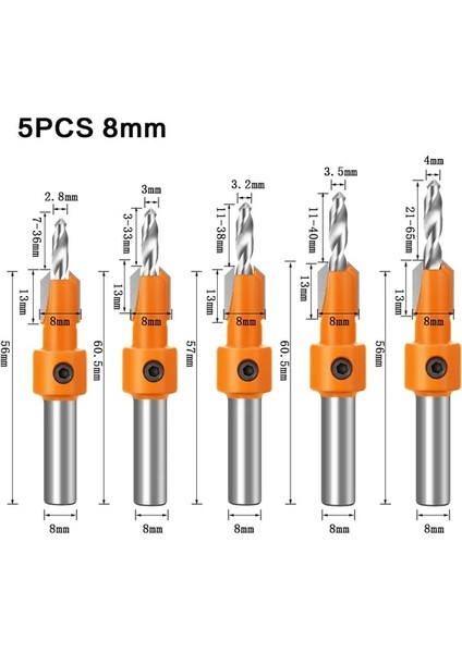 5 Adet 8mm 8mm Shank Hss Ağaç Işleme Havşa Matkap Uçları Seti Vida Extractor Remon Yıkım Ahşap Freze Kesicisi Matkap Ucu Ağaç Işleme (Yurt Dışından)