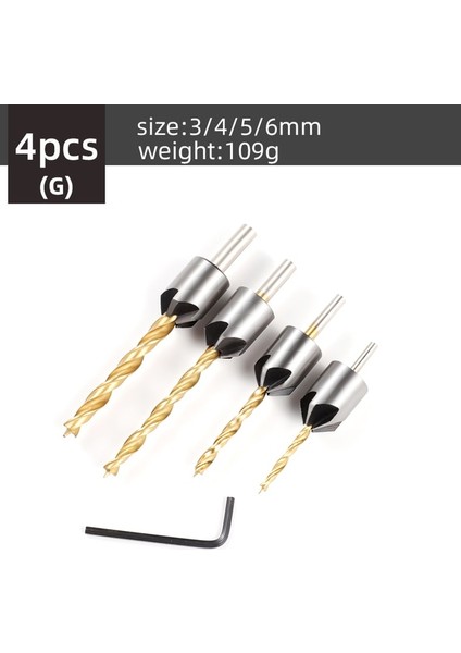 Titanize 4 Adet 3-6mm Newshark Havşa Matkap Ucu Seti Rayba Ağaç Işleme Pah Havşa Pliot Delik Kesici Vida Deliği Matkap 4/5/6/7/8/10MM Hss (Yurt Dışından)