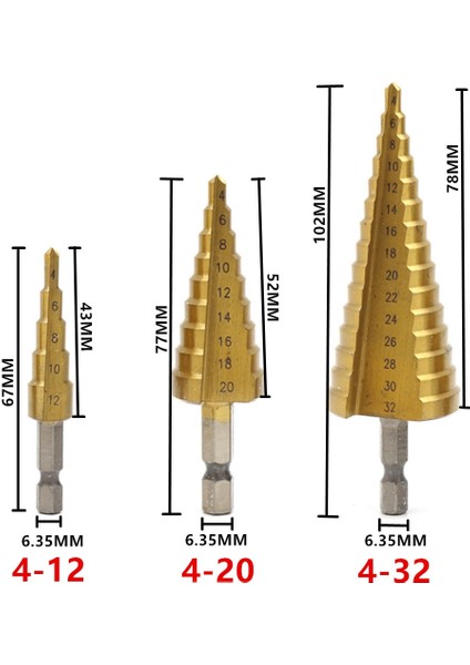 3-12 4-12/20/32MM Hss Titanyum Kaplamalı Adım Matkap Ucu Sondaj Elektrikli El Aletleri Metal Yüksek Hız Çelik Ahşap Delik Kesici Adım Koni Matkap (Yurt Dışından) fırsatları