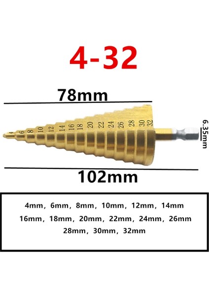 3-12 4-12/20/32MM Hss Titanyum Kaplamalı Adım Matkap Ucu Sondaj Elektrikli El Aletleri Metal Yüksek Hız Çelik Ahşap Delik Kesici Adım Koni Matkap (Yurt Dışından) indirimleri