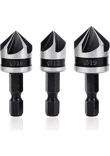 3 Adet 3 Adet Set 12/16/19MM Havşa Sıkıcı Matkap Ucu Seti Ahşap Metal Hızlı Değişim Matkap Ucu Aracı Pah Matkap Aracı (Yurt Dışından)