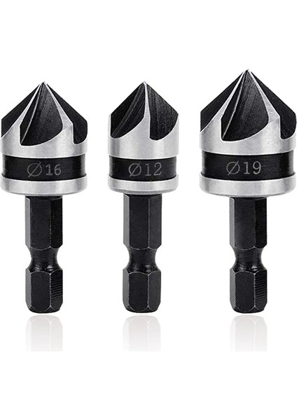 3 Adet 3 Adet Set 12/16/19MM Havşa Sıkıcı Matkap Ucu Seti Ahşap Metal Hızlı Değişim Matkap Ucu Aracı Pah Matkap Aracı (Yurt Dışından)