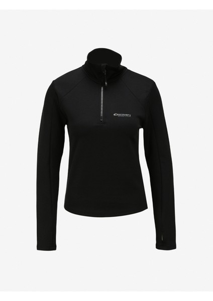 Siyah Kadın Dik Yaka Uzun Kollu T-Shirt D3WL-TST1