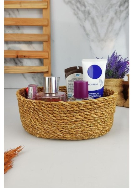 Hasır Banyo ve Makyaj Organizer Sepeti Oval Düzenleyici 20 cm Kahverengi - PNL-PH22 S/3 fiyatları