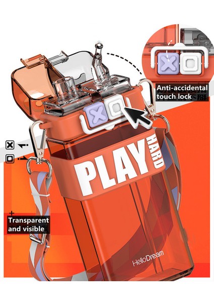 Punk Çift Kişilik Askılı Pipetli Bardak 520ML Flask Tritan Öğrenci Su Isıtıcısı (Yurt Dışından)