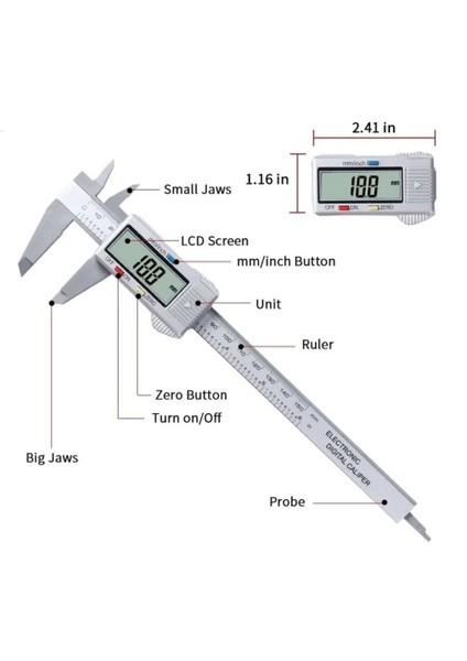 Dijital Kumpas Sürmeli Mikrometre Elektronik Cetvel Ölçer Ölçer 150MM 6 Inç LCD Ekran Elektronik Takı El Sanatları El Aleti (Yurt Dışından)