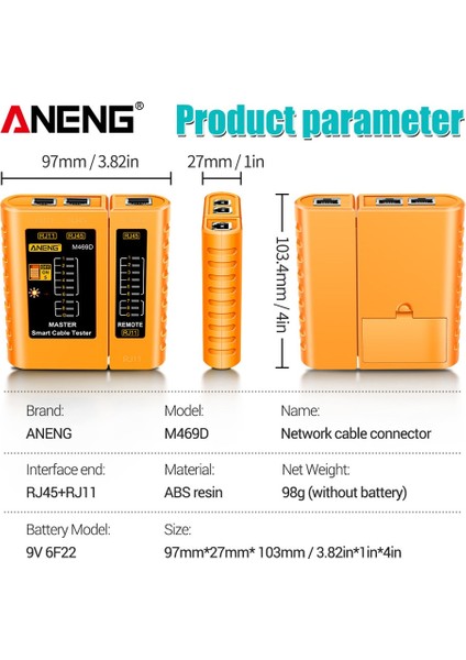 Sarı M469D Kablo Lan Test Cihazı Ağ Kablosu Test Cihazı RJ45 RJ11 RJ12 Cat5 Utp Lan Kablo Test Cihazı Ağ Aracı Ağ Onarımı (Yurt Dışından) indirimleri