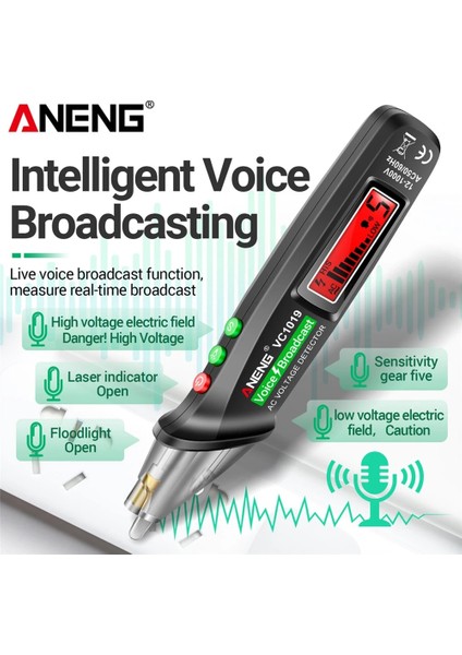 Aneng 1AC-D Aneng VC1019 Akıllı Ses Yayını Test Cihazı Kalem 12V-1000V Kızılötesi Sensör Konumlandırma Gerilim Test Cihazı Elektrik Teli Dedektörü (Yurt Dışından)