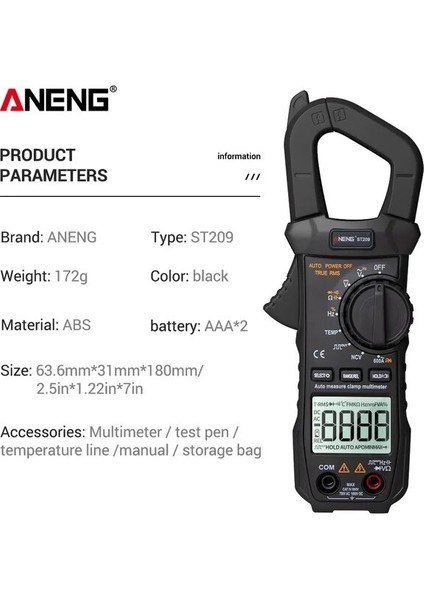 Siyah Aneng ST209 Dijital Pens Metre Multimetre 6000 Sayım True Rms Mini Amp Dc/ac Pens Metre Voltmetre 400V Otomatik Aralığı (Yurt Dışından)